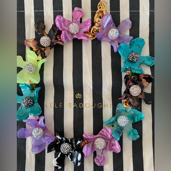 Lele Sadoughi Crystal Lily flower Collar Necklace jewelry new with dust bag - Picture 8 of 8